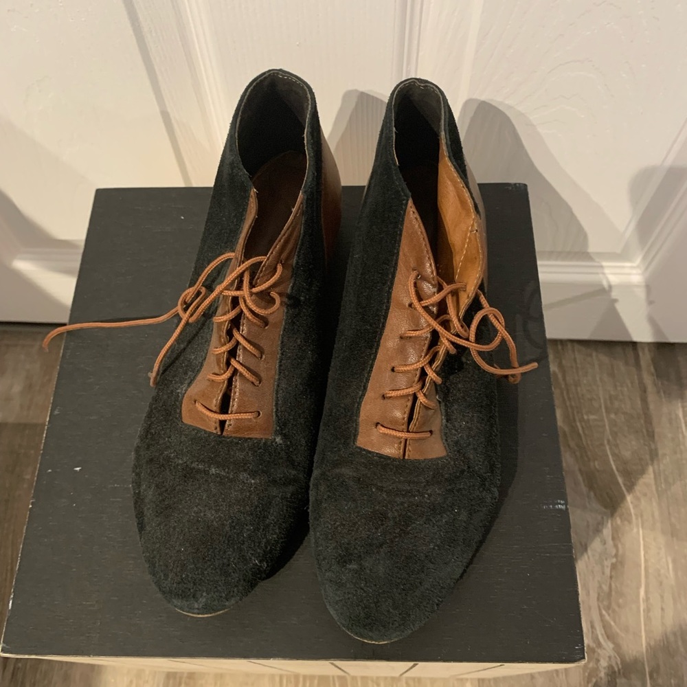 Vintage black suede and brown leather shoes